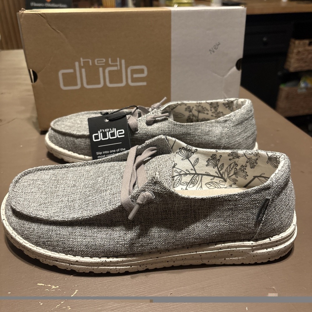 Hey Dude Women's Wendy L Linen Iron | Womens Shoes Sz 9 Lace Up Loafers